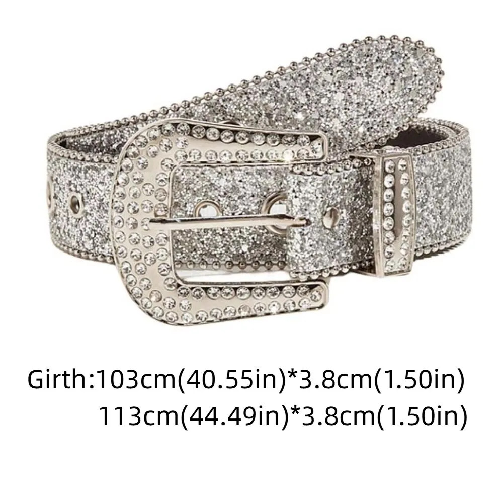 Vintage kralen omzoomd glanzende brede riem Y2K effen kleur strass tailleband legering punk stijl vrouwen PU riem feestelijk cadeau
