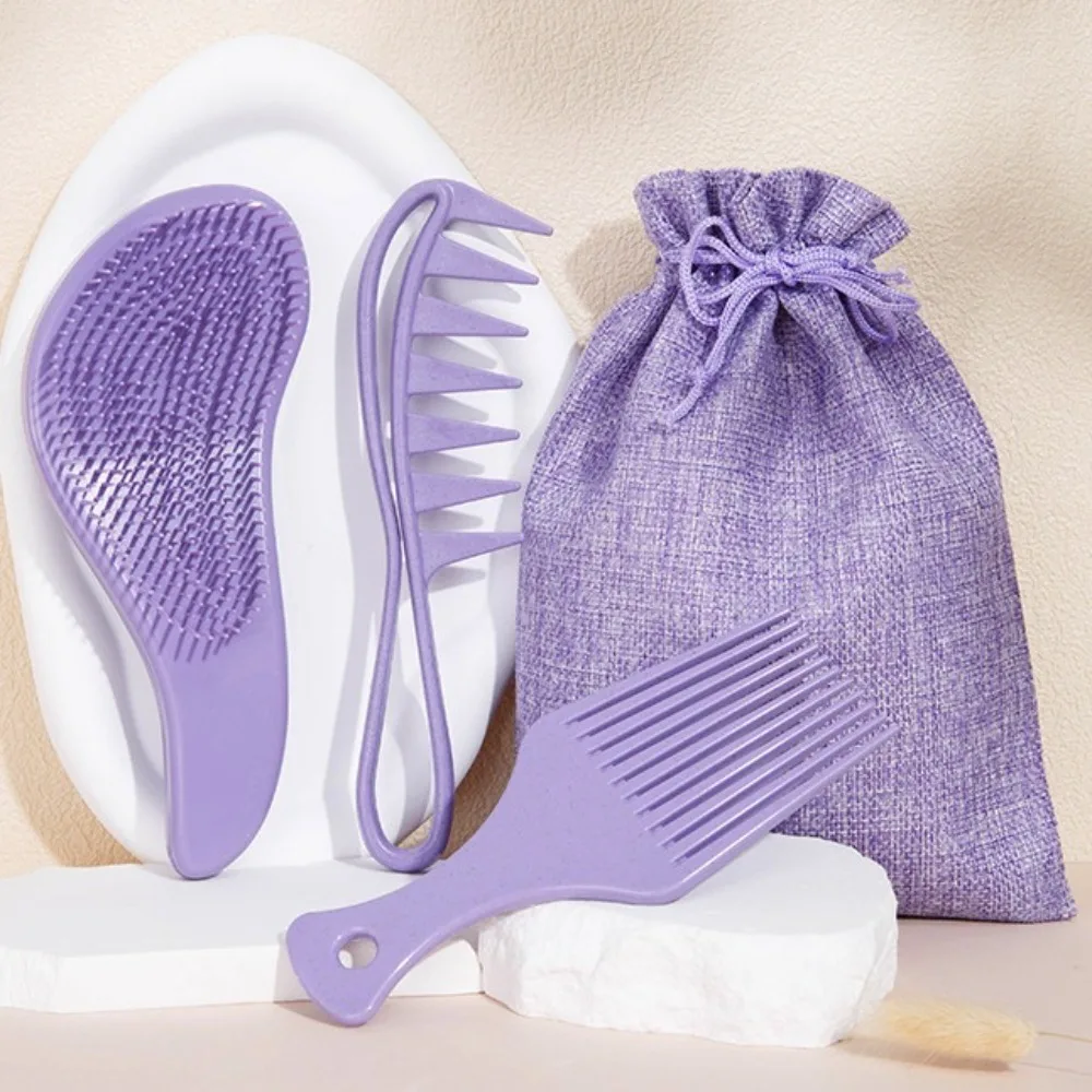 סט מברשות שיניים רחבות בעלות 3 יחידות, מברשת שיער אנטי סטטית עם מזלג, מברשת לעיסוי ועיצוב שיער בסלון, מברשת צבעונית ועמידה