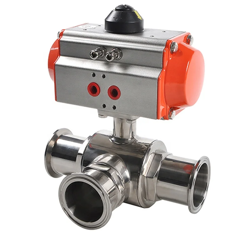 

3 Way Stainless Steel Food Grade Sanitary Tri-clamp Ball Valve Pneumatic Actuated Valve