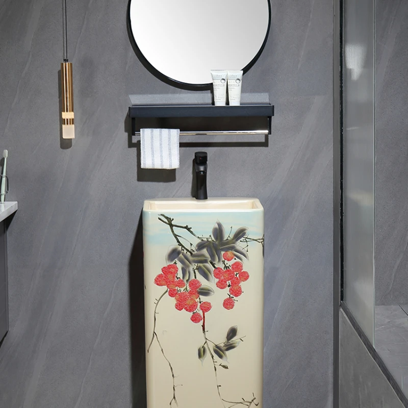 Hand-painted ceramic integrated column basin column washbasin balcony floor villa courtyard outdoor washbasin pool