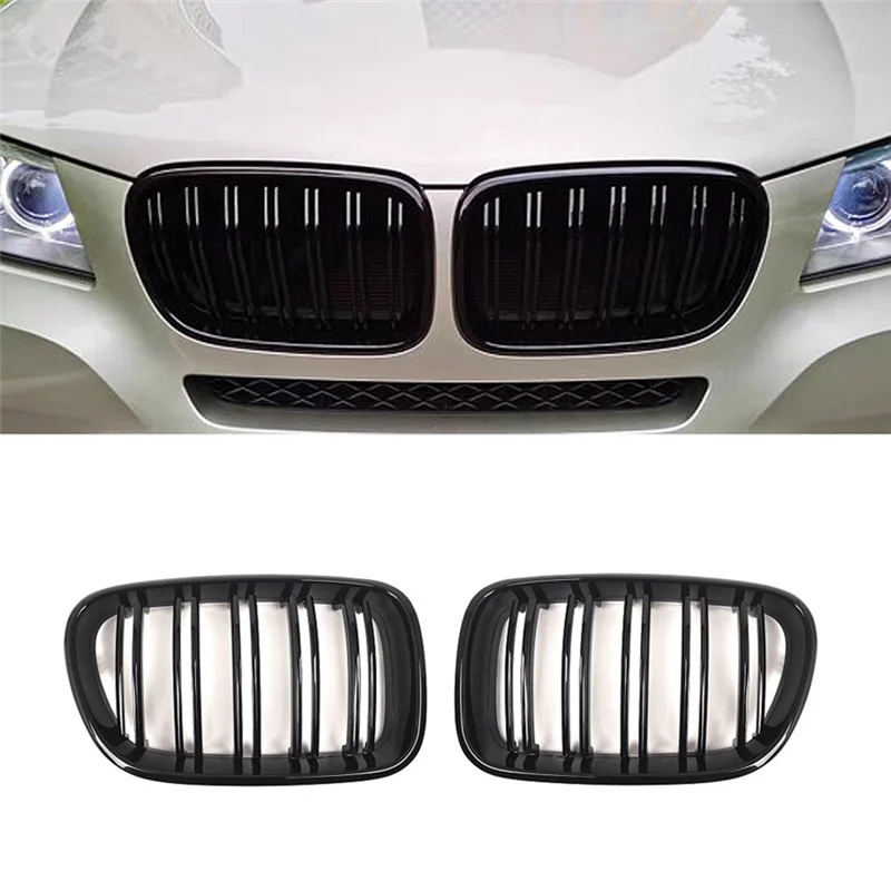 

Front Bumper Hood Grille Cover For BMW X3 F25 2010-2013 Racing Kidney Sport Double Slats 51117237422 51117237421-Boom