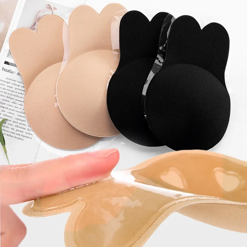 

A-D Rabbit Ear Reusable Silicone Invisible Bust Nipple Cover Women Breast Petals Lift Adhesive Strapless Backless Stick on Bra