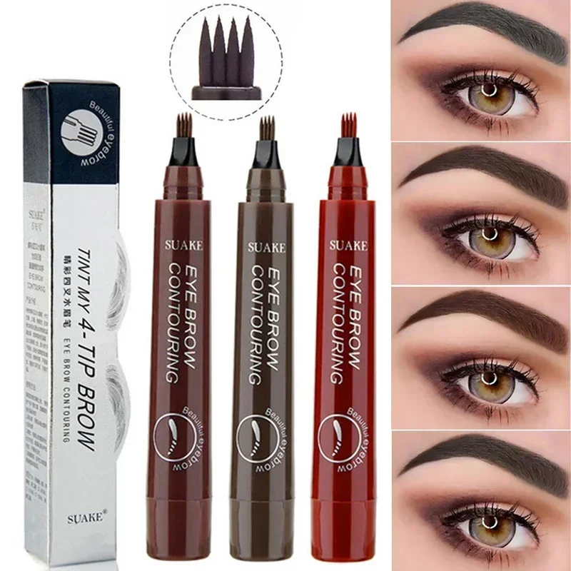 ดินสอเขียนคิ้ว 4 จุด Maquillajes Para Mujer กันน้ํา Liquid Eyebrow ปากกาแต่งหน้าเครื่องสําอางติดทนนาน Microblade Brow Pencil