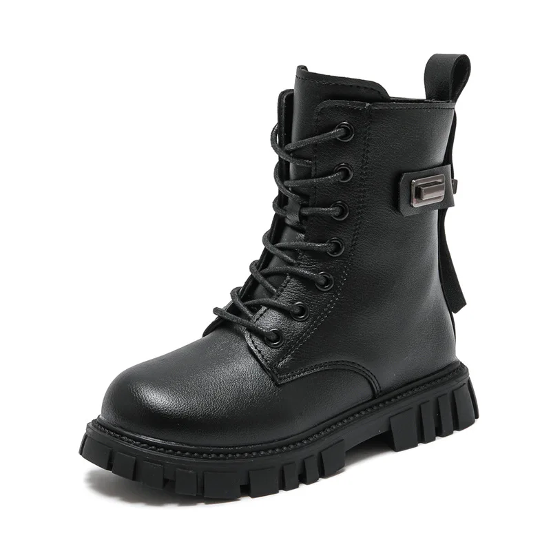 Filles bottes de mode noir chaud moto bottes automne hiver enfants bottines Double fermeture éclair anti-dérapant enfants bottes en caoutchouc nouveau