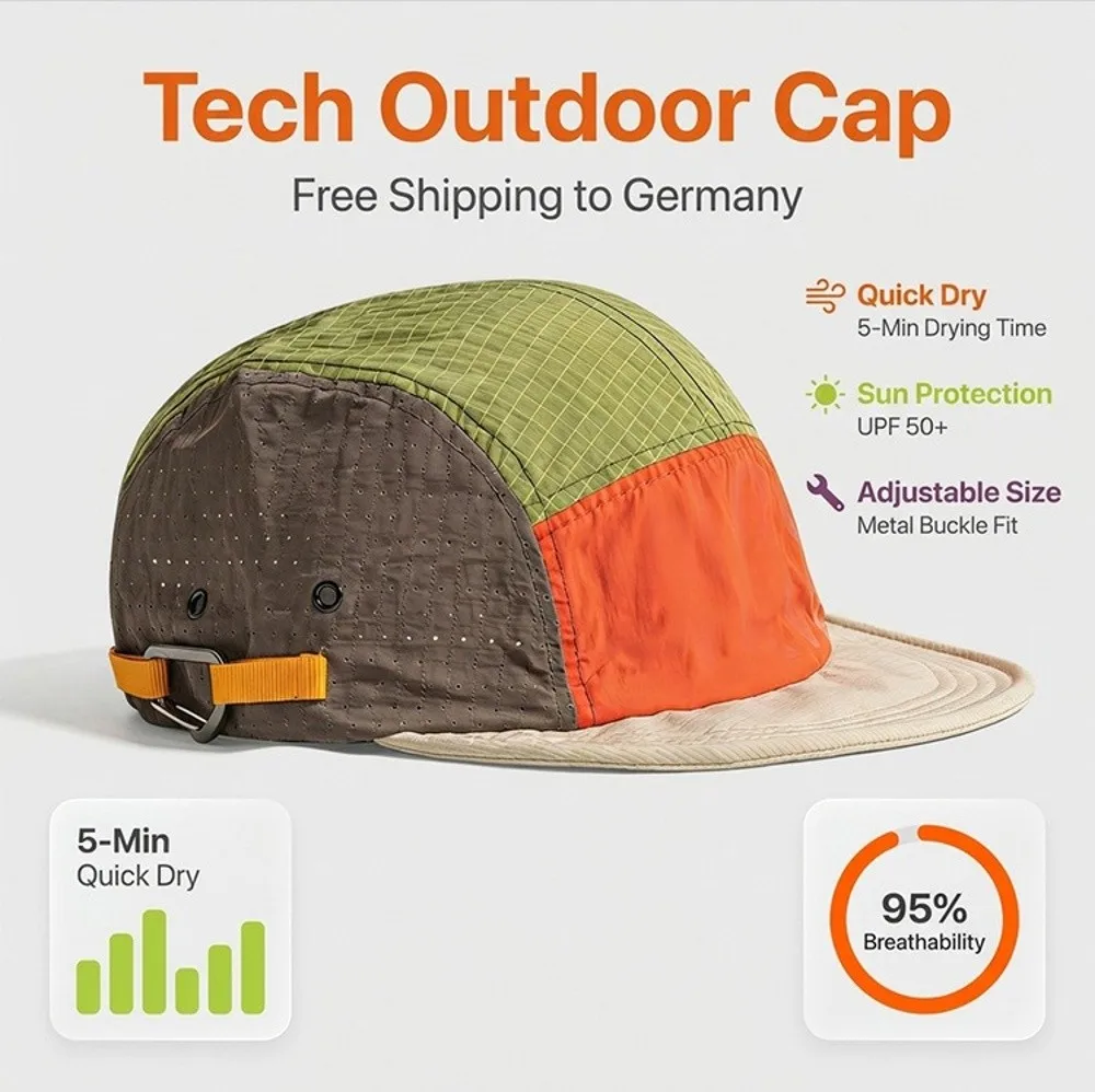 5-Panel Herren Baseballkappen Farblich Abgestimmte Leichte Schnelltrocknende Kappe Outdoor Camping Sonnenschutz Entenschnabel-Kappe – Detail 6