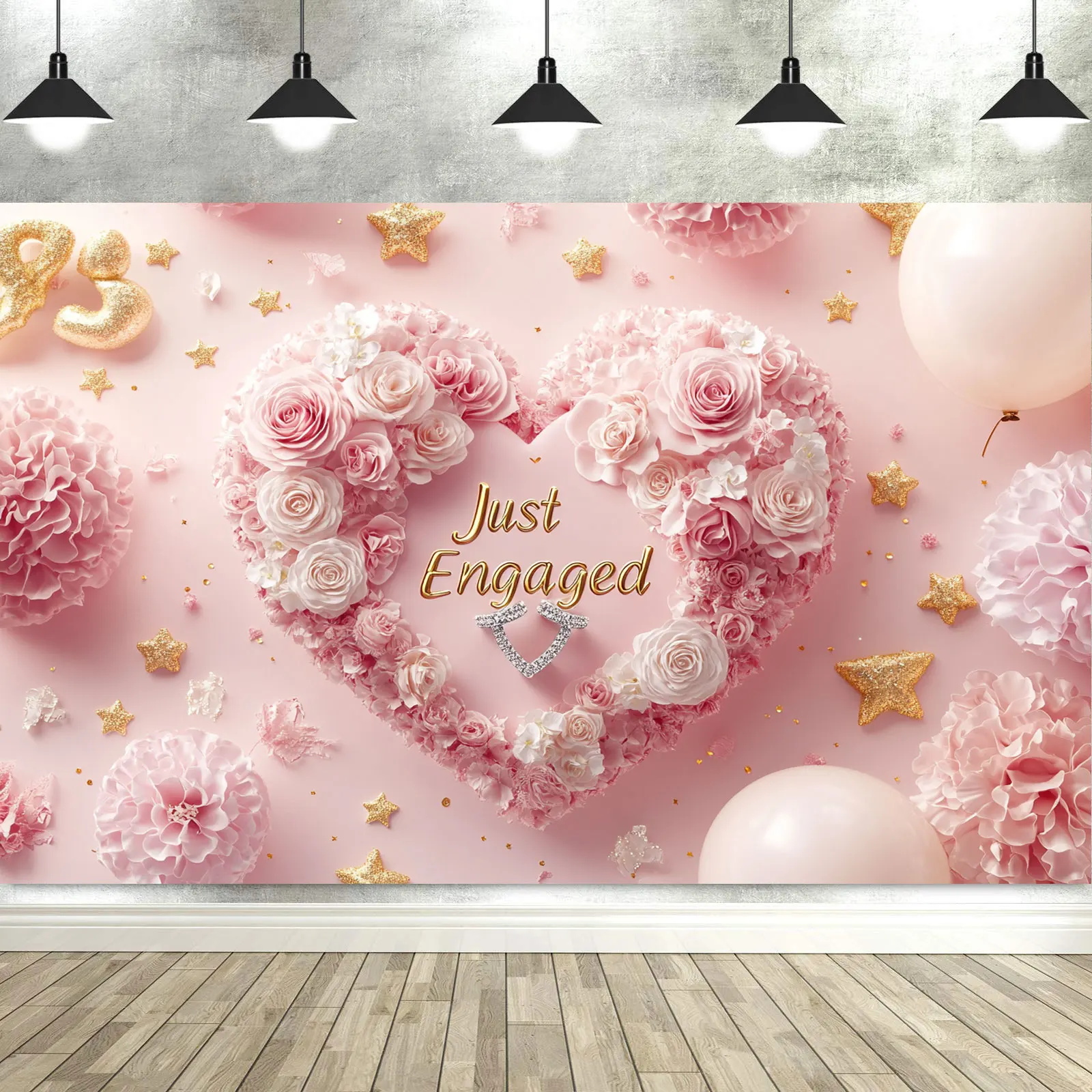 خلفية Just Engged لتزيين حفلات الزفاف وخلفية التصوير الفوتوغرافي ومفرش المائدة وعلامة الصور