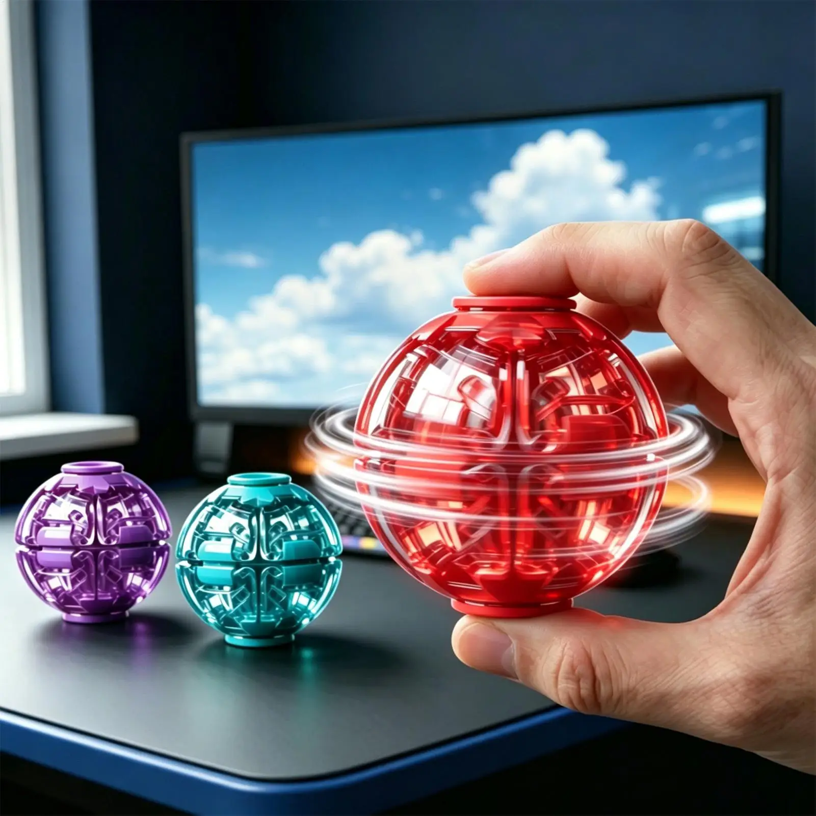 3D Printed Rotating Fidget Ball Pressable FingerSpinner Portable Pocket Stress Toy Smooth Spin Anxiety Relief Desk Toy