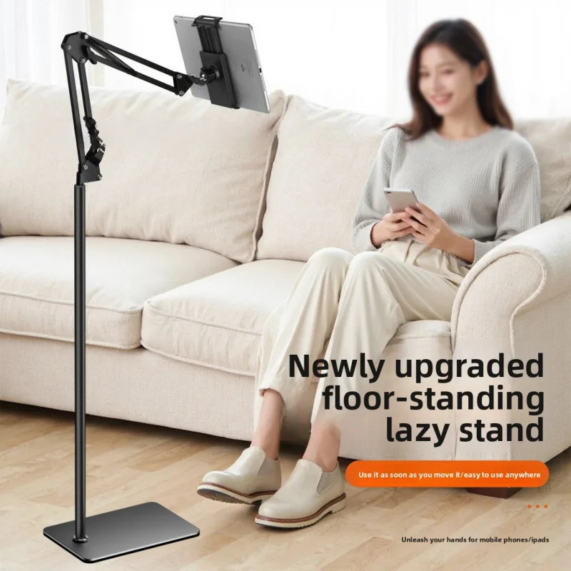 Metal Cantilever Floor Stand Phone Selfie Live Streaming Video Watching Lazy Square Base Folding Tablet Bracket Grip