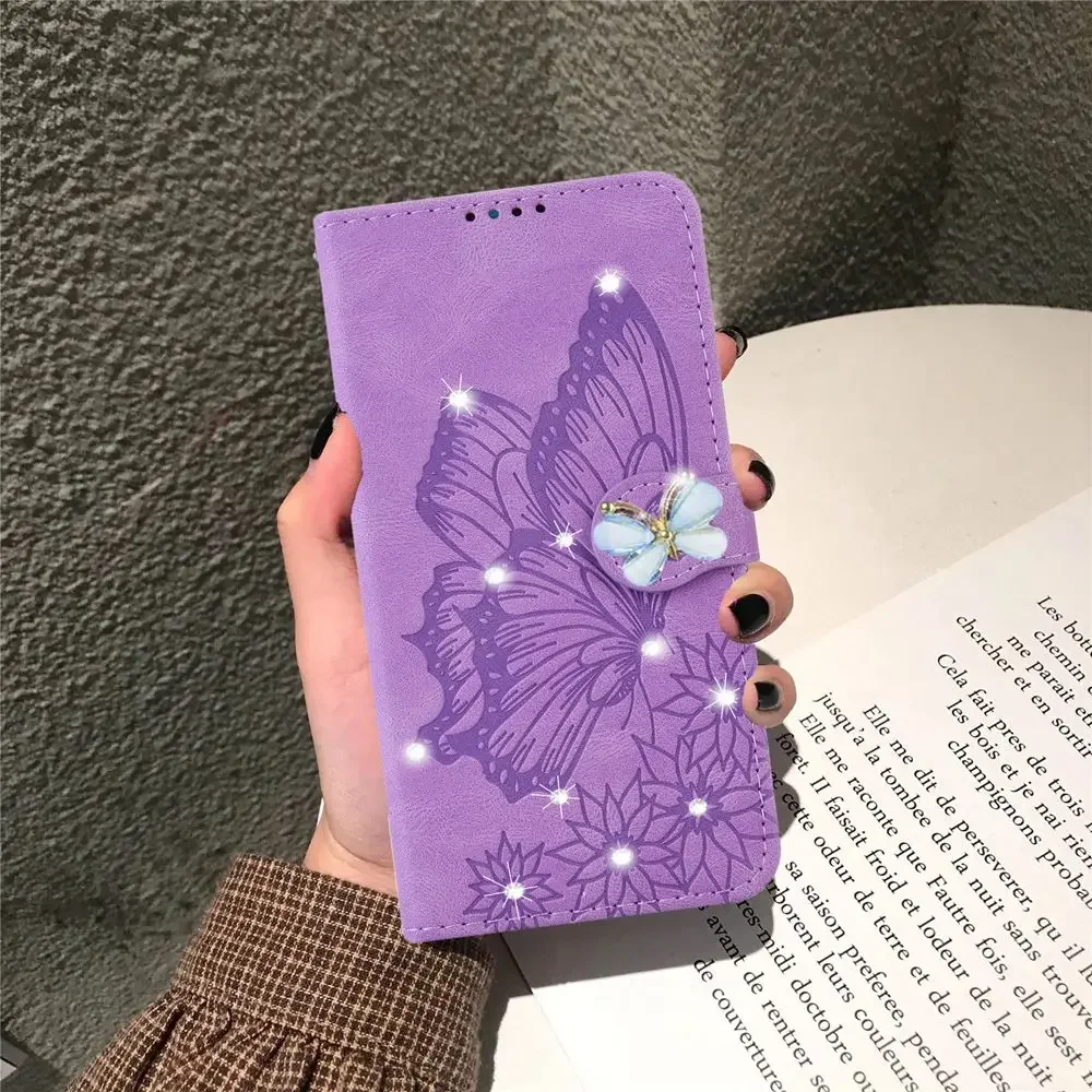 Glitter Cute Phone Case for iPhone 15 14 13 12 11 16 Pro Max X XS XR 7 8 Plus SE 4 Cases 3D Butterfly Wallet Flip Leather Cover