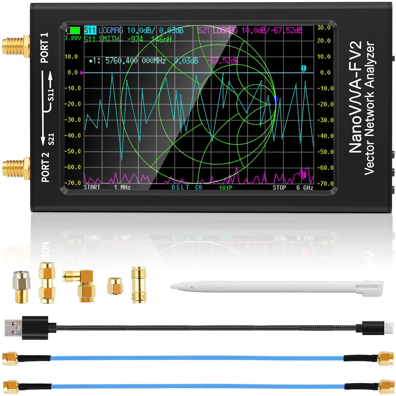 NanoVNA-F V2 Vektor-Netzwerkanalysator 4,3 Zoll 50 kHz-3 GHz HF VHF UHF VNA-Antennenanalysator mit 5000 mAh Akku und Aluminiummetall