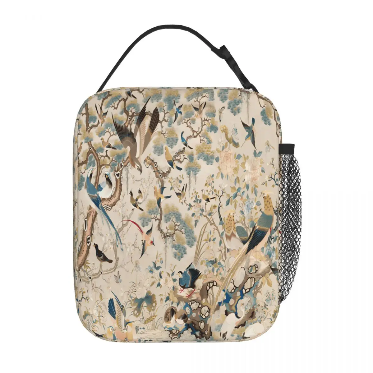 Bestselling Silk Tapestry With Embroidered Birds Military Style School Lunch Bag High School Insulated Snack Tote