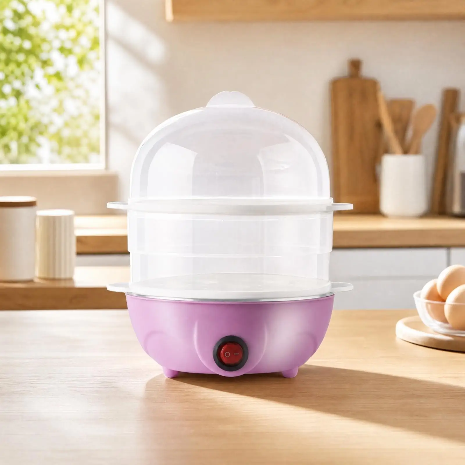 Countertop Egg Cooker with Transparent Trays 350W Electric Egg Steamer Electric Steamer with Domed Lid Multi-Function Countertop Egg Cooker with Transparent Trays 350W Electric Egg Steamer Electric Steamer with Domed Lid Multi-Function