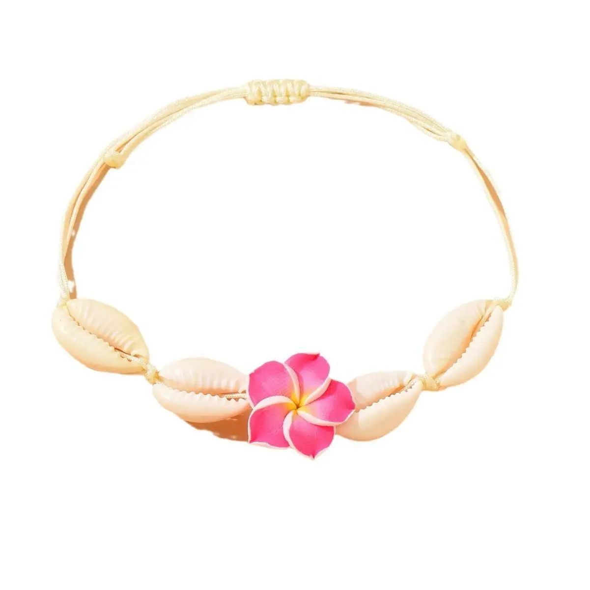 Retro Pink Eggflower Shell Bracelet For Women Bohemian Summer Beach Woven Rope Bracelet Party Jewelry Y2K