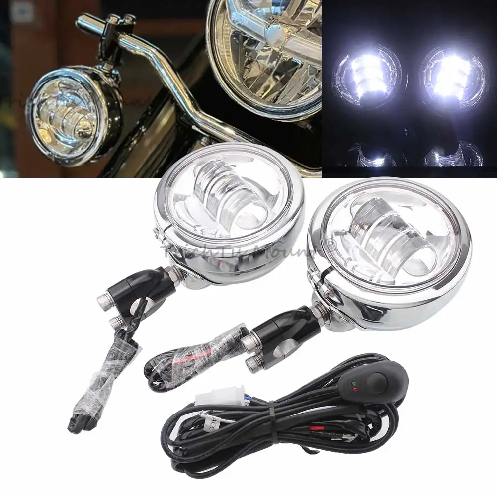 A Pair  Universal Motorcycle Led Fog Lights Driving Auxiliary Light 22mmBar Tube Outer Diameter For Motorcycle Suv Truck