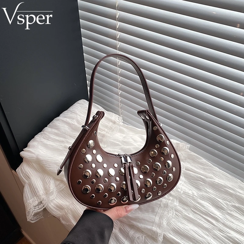 

Vsper Dot Studded Luxury Designer Evening Purses And Handbags For Women Mini Half-moon Rivets Underarm Shoulder Bags For Party