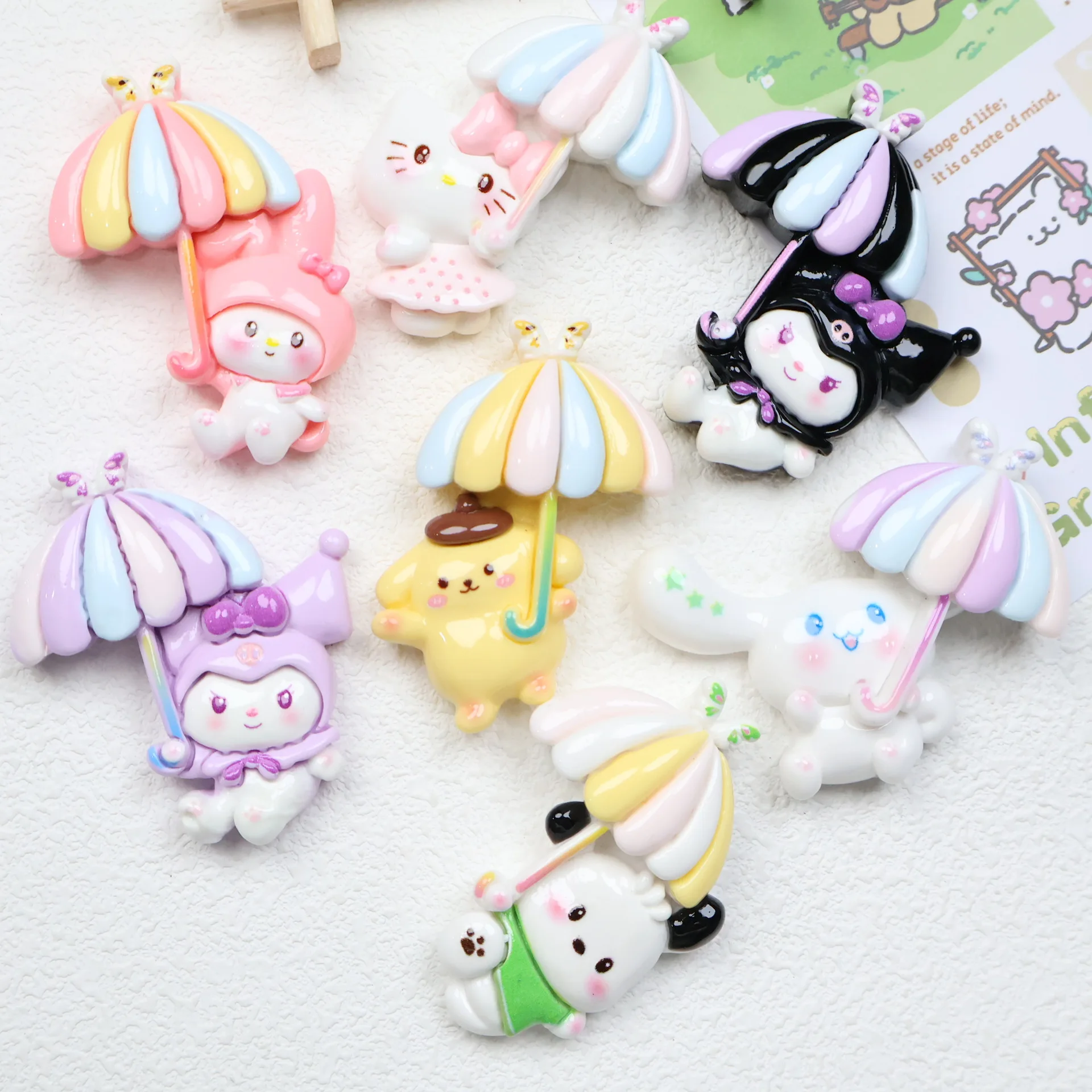 2 pçs dos desenhos animados grande guarda-chuva sanrio resina flatback cabochões artesanal caso do telefone móvel encantos hairpin material de jóias