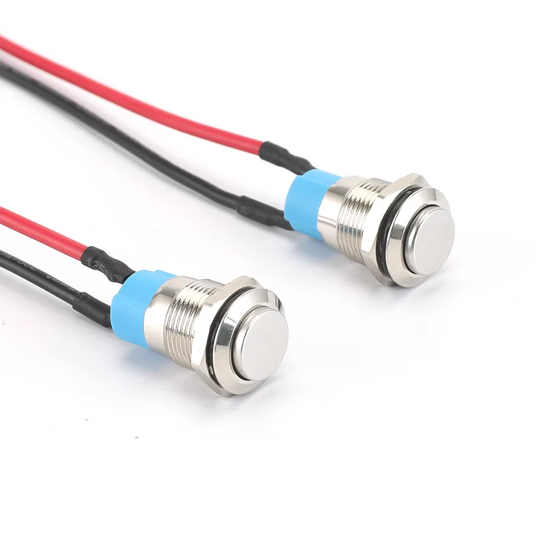 Waterproof Round 12MM Metal Start Switch, Self-locking Reset Button Switch with Lead Wire