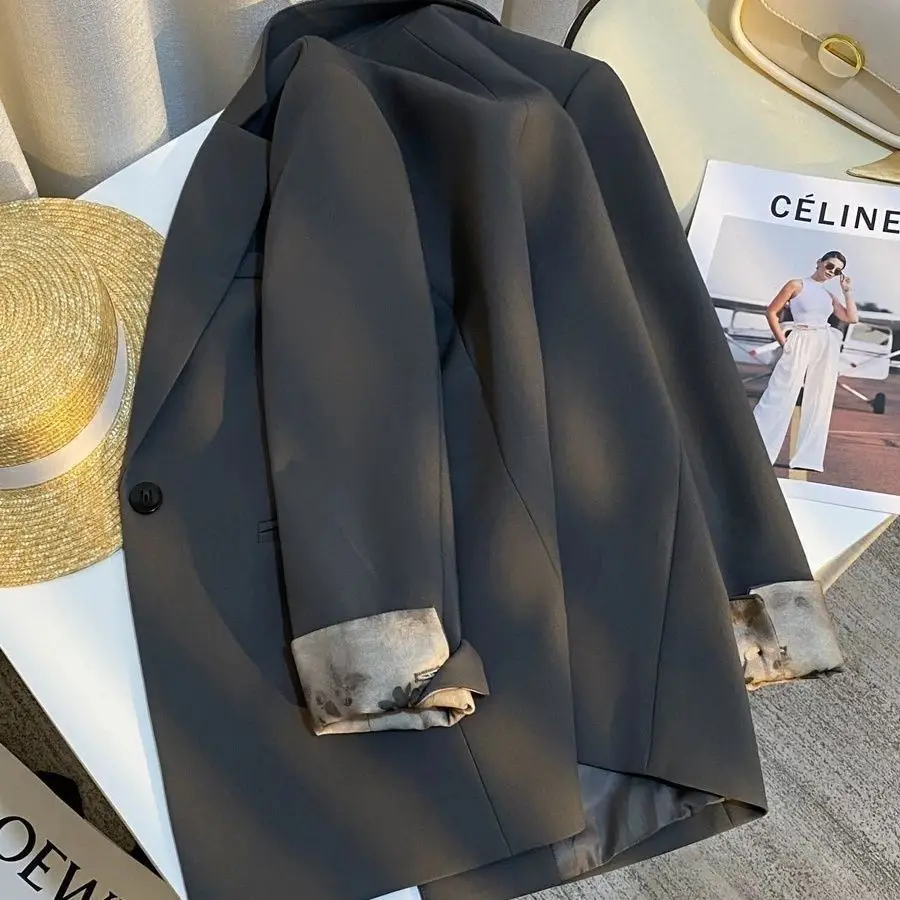 그레이 블랙 블레이저 여성용 신상 봄 가을 럭셔리 브랜드 패치워크 블레이저 오피스 레이디 수트 디자인 재킷 코트 여성 트렌드