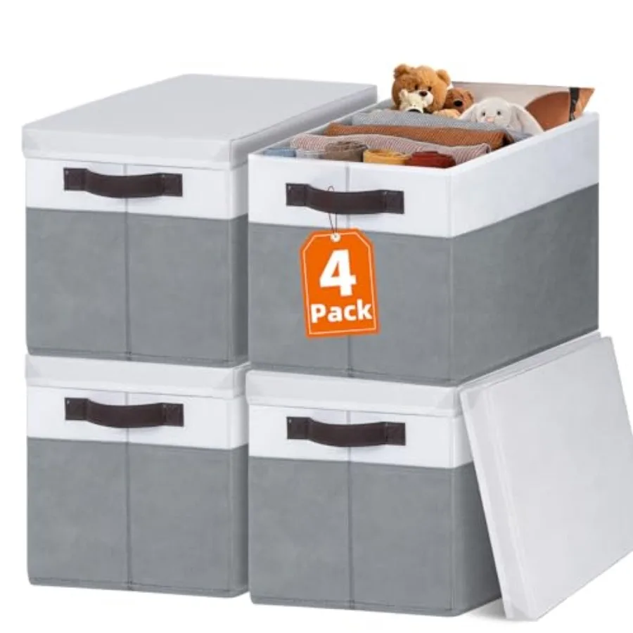 

Large Closet Storage Baskets Bins with Lids 4 Pack, Storage Baskets for Organizing Shelves Nursery Bedroom, Home Dorm Closet Or