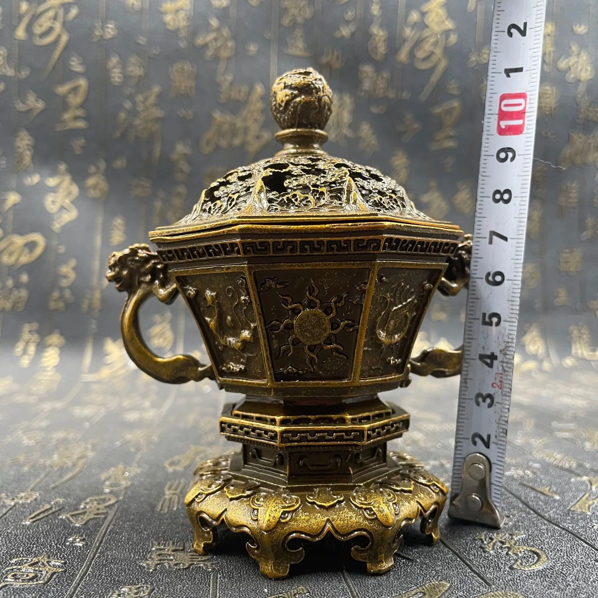 Antique three-layer incense burner double Pixiu ear four-beast incense burner retro home incense burner decorative ornament holl