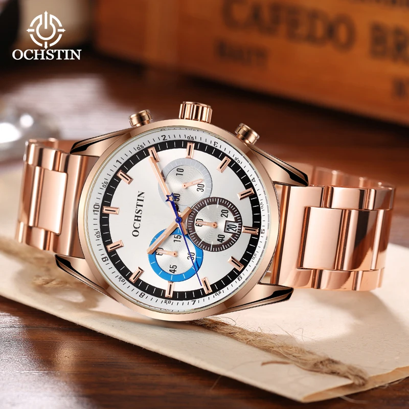 Commander Series Multi-functional Mens Quartz Movement Watch Fine Steel Belt Alloy Material Life Waterproof Quartz Watch