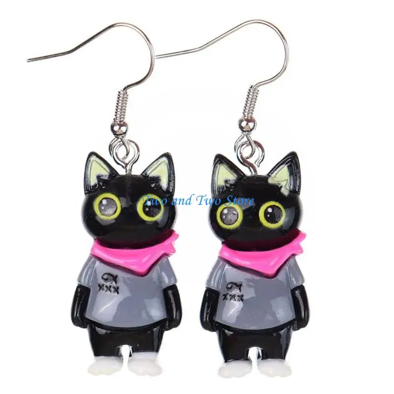 

HX6F 5 Pairs Animals Earrings Kitten Earrings Funny Cartoon Cats Dangle Earrings