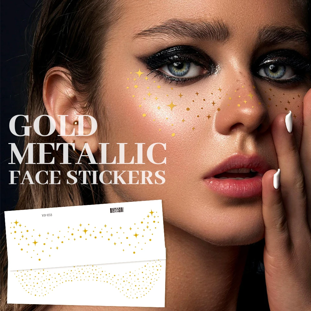 

10Pcs Golden Glitter Freckles Temporary Tattoos - Sparkling Face Tattoos for Women, Perfect for Christmas & Party Makeup, Dance