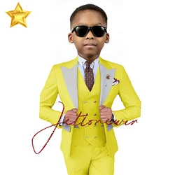 Yellow Suit for Boys Festival Wedding Tuxedo Peak Lapel Jacket Pants Vest 3-piece Set Fashion Custom Clothes 2-16 Years Old