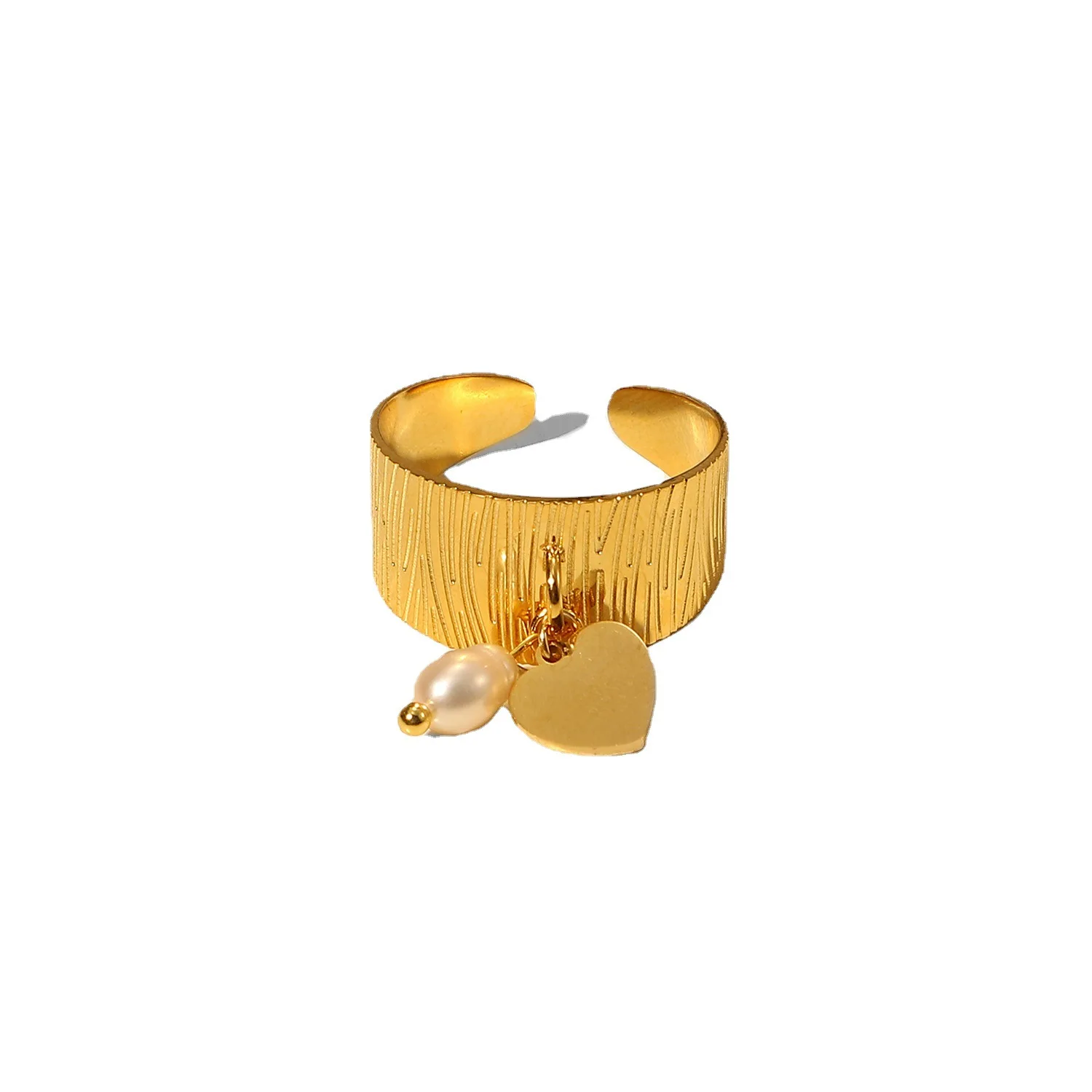 

Stainless Steel PVD 18K Gold Plated Tarnish Waterproof Pearl Heart Charm Rings For Woman Jewelry Wholesale Trendy