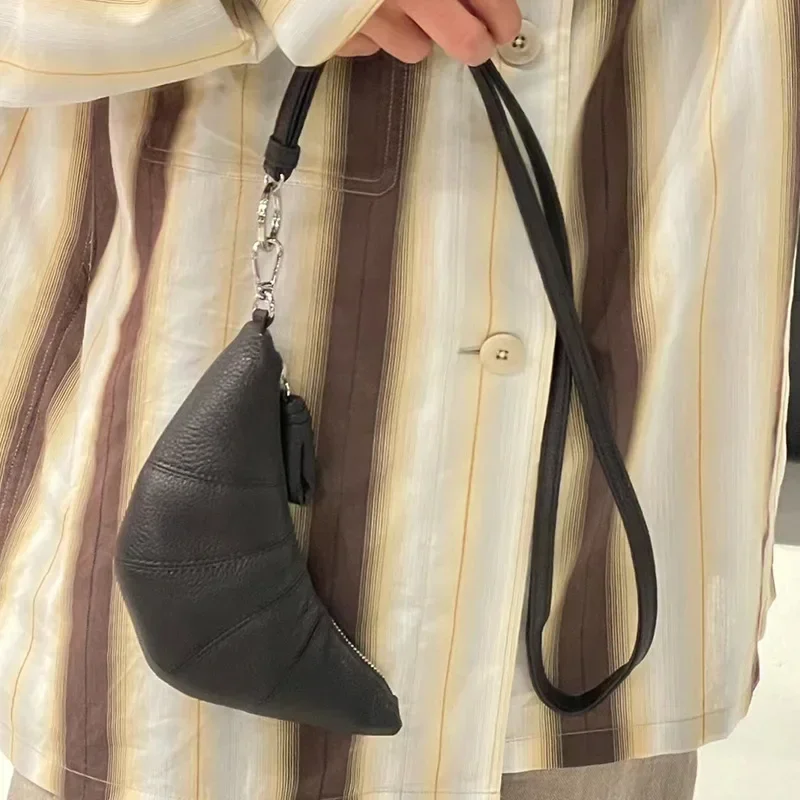 

Mini Croissant Neck Hanging Key Coin Purse First Layer Cowhide Shoulder Crossbody Waist Hanging Croissant Bag Original Luxury