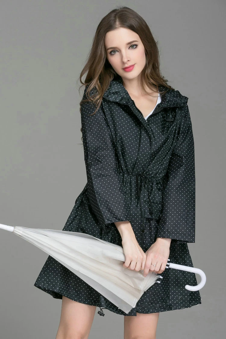 New Fashion Women Raincoat With Hat Foldable Cuffs Laydies Dress Style Light Rain Coat Waterproof Men Rainwear Windproof Jacket