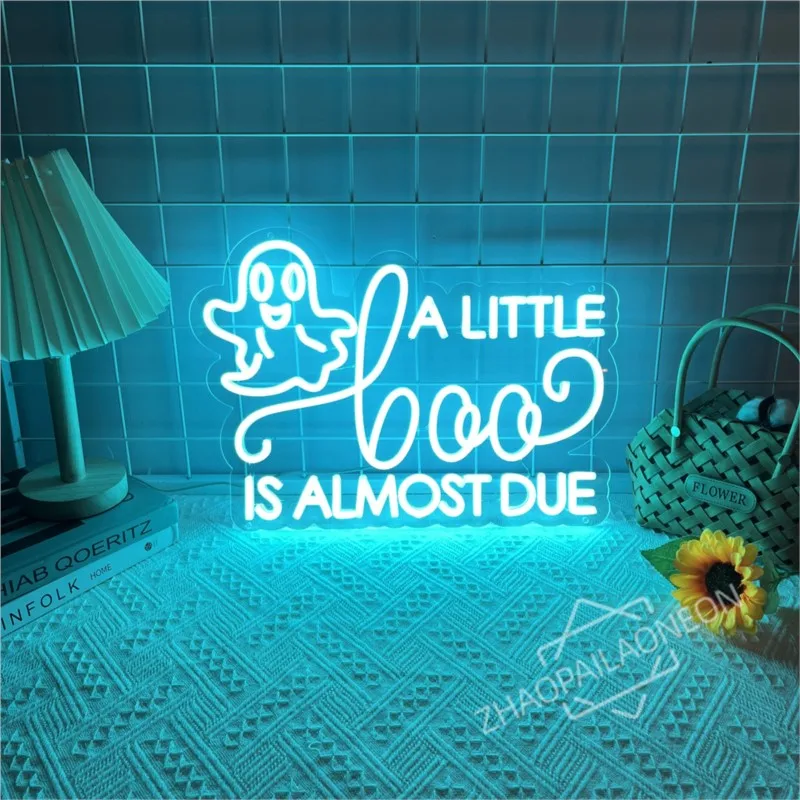 A Little Boo is Almost Due LED Neon Sign Halloween Boo Ghost Neon Sign Halloween Decor LED Neon Light Sign Wall Decor Man Cave - view 4