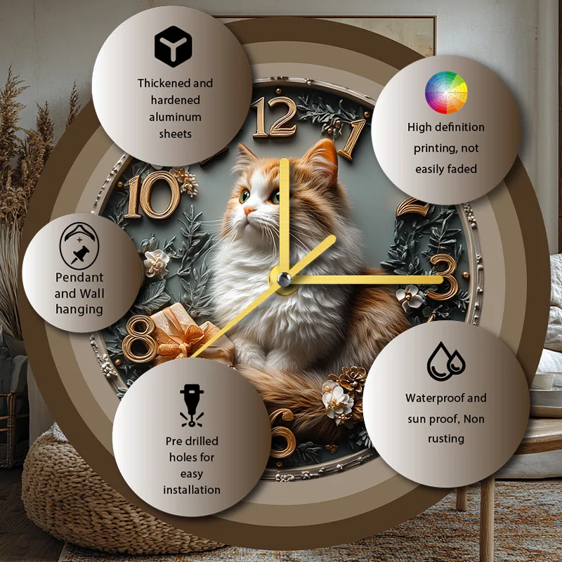 Persian Cat Decorative Pet Clock Perfect Memorial Gift for Cat Lovers, Ideal for Home Décor  Pet Stores, Great Christmas Present