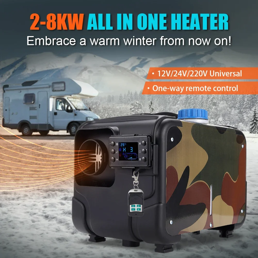 

2-8KW Diesel Air Heater 12V 24V 220V Three-in-one Car Heater with Silencer Remote Control for Car Truck Boat RV Parking Heater