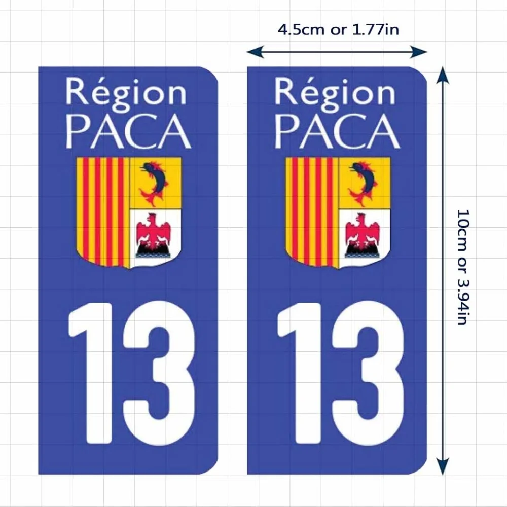 2 pegatinas para matrícula Provence-Alpes-Cote d'Azur 13, pegatinas autoadhesivas impermeables para el exterior del coche, 2 unidades/juego