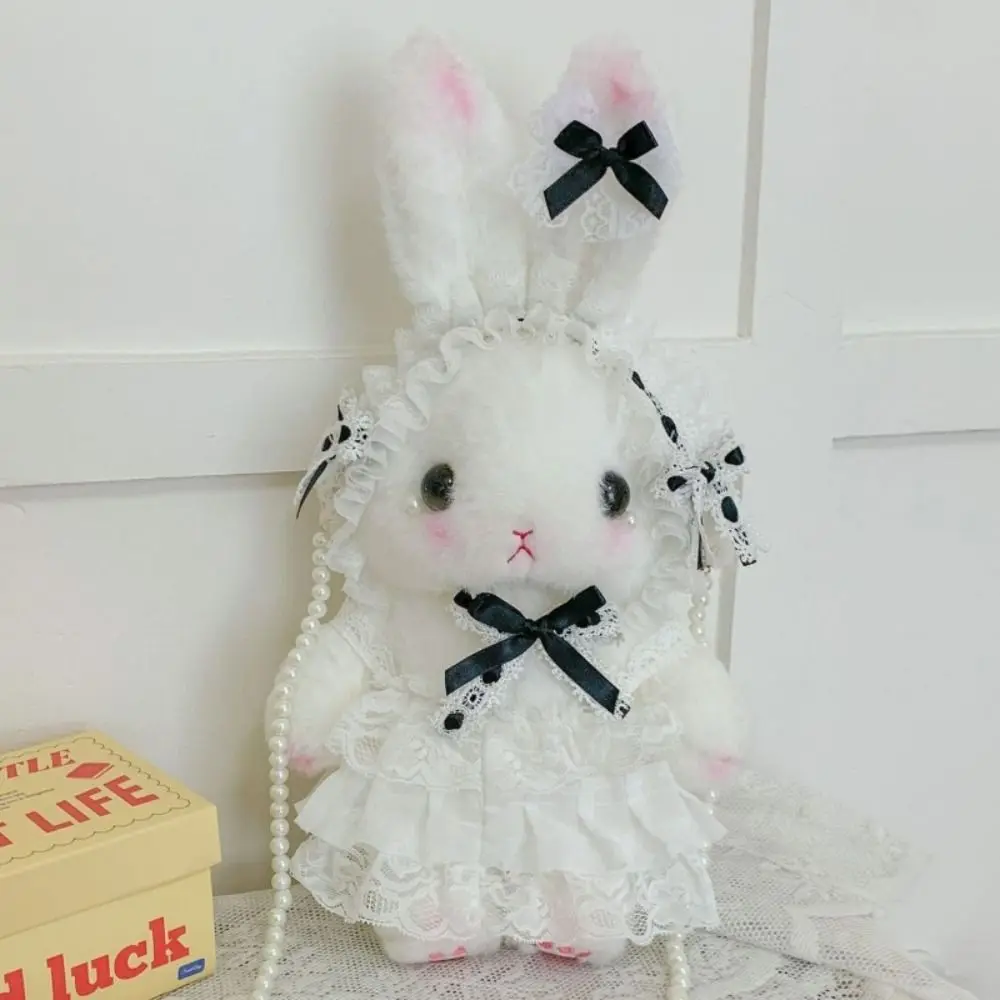 Kawaii Bunny Plush Bag Princess Sweet Shoulder Bag Lolita Pearl Chain Crossbody Bags