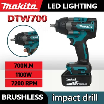 Makita 브러시리스 다기능 충전식 전기 렌치, 18V 리튬 배터리, 자동차 수리, 높은 토크 임팩트 렌치, DTW700 