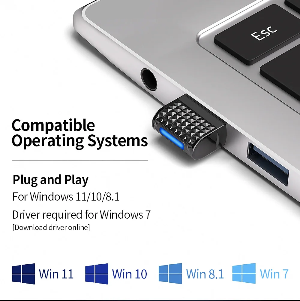 USB Bluetooth 5.4 Adapter Wireless Bluetooth 5.3 Dongle Adapter for PC Laptop Wireless Speaker Audio Receiver USB Transmitter