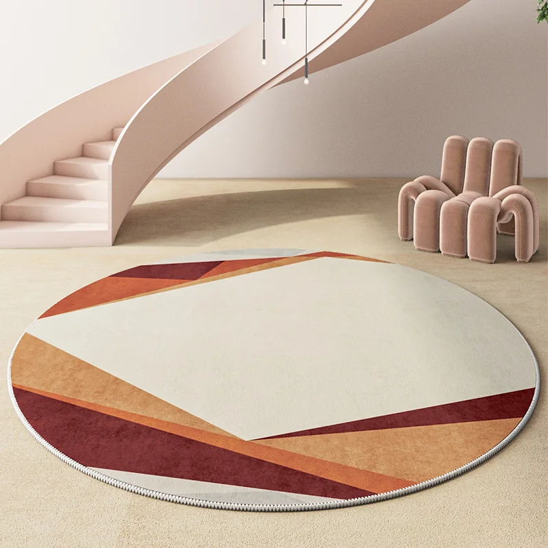 Living Room Light Luxury Round Colorful Carpets European Style Bedroom Soft Bedside Rug Simple Lines Decorative Study Rooms Rugs