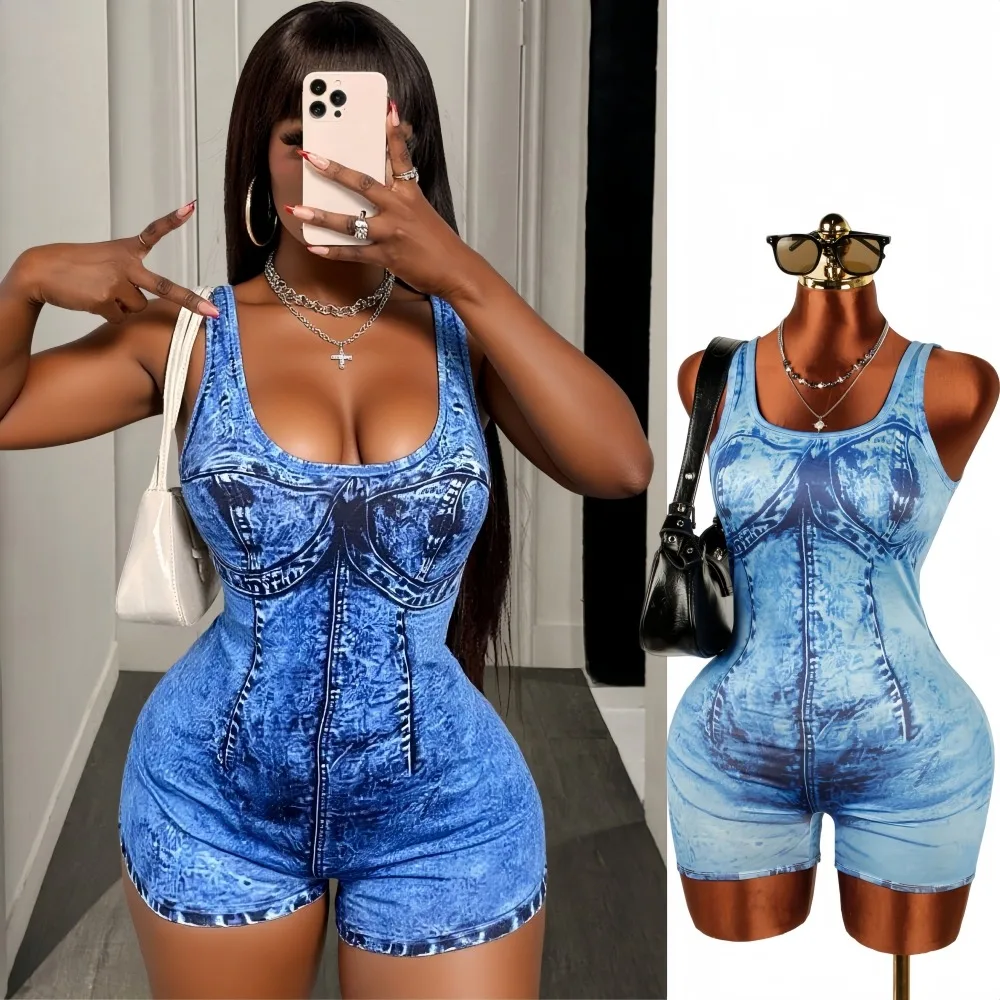 

FAGADOER Sexy Tie-dye Printing Bodycon Jumpsuits Women Spaghetti Strap Backless One Piece Rompers Female Streetwear Overalls