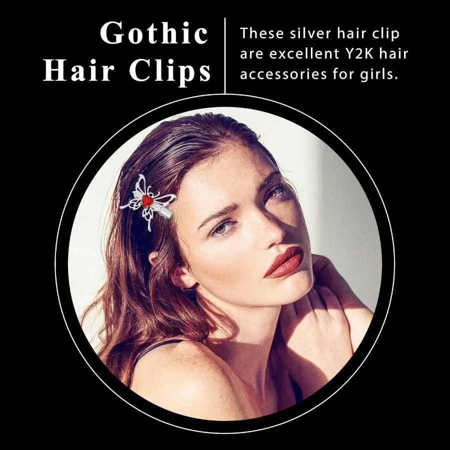 10 قطعة مقاطع الشعر الأحمر الصغيرة استرخى الفضة مقاطع الشعر المعدنية 9 الأشكال القوطي عبر كليب المفاجئة الشرير Y2K إكسسوارات الشعر للنساء جير
