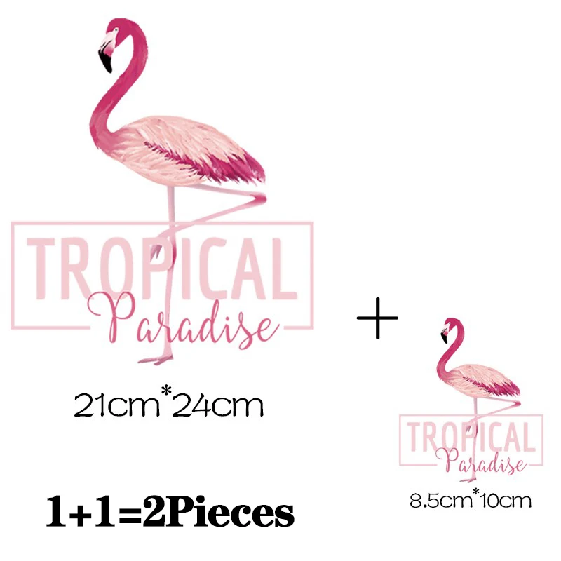 2Pcs/Lot Flamingo Animal Iron On Heat Adhesive Thermal Transfer T Shirt Stickers Fusible Patch For Clothing Ironing Application