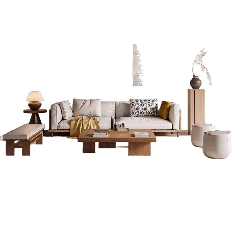 

Modern visual simplicity new Chinese solid wood sofa living room 2025 new light luxury high-end sofa coffee table combination