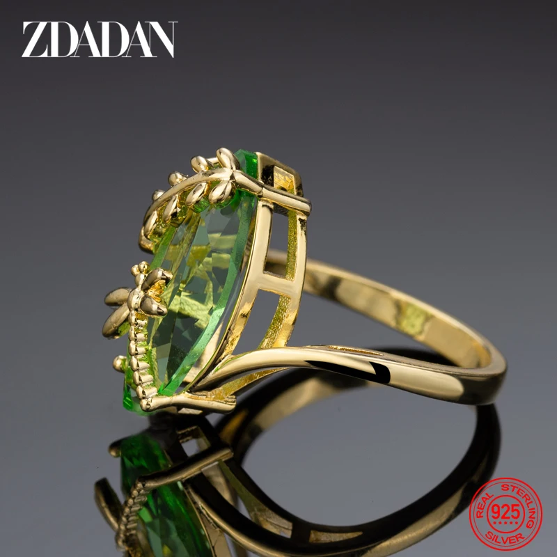 Women's 925 Silver Olive Green Gemstone Dragonfly Ring