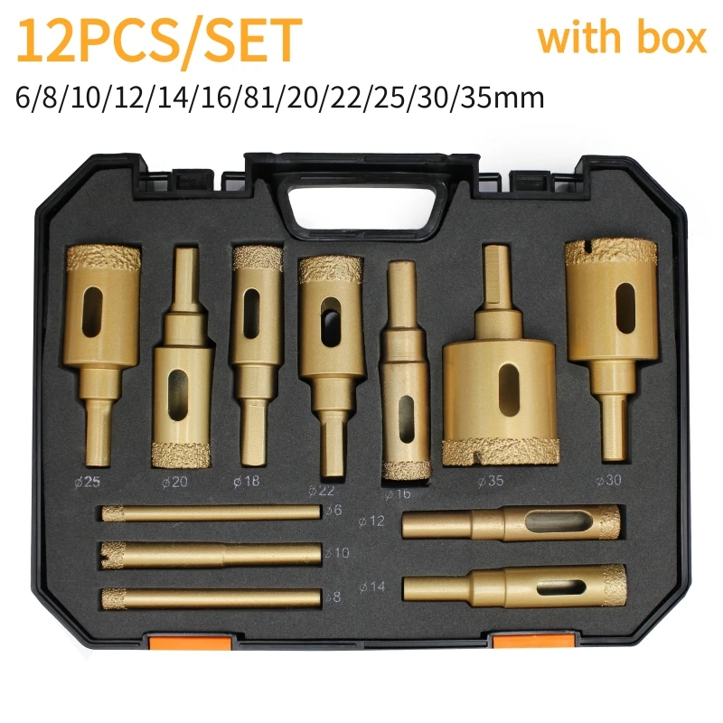 

12PCS Diamond Core Drill Bits 6-35mm Vacuum Brazed Diamond Hole Saw Kit For Porcelain Tile/Ceramic/Marble Drilling Tools Set
