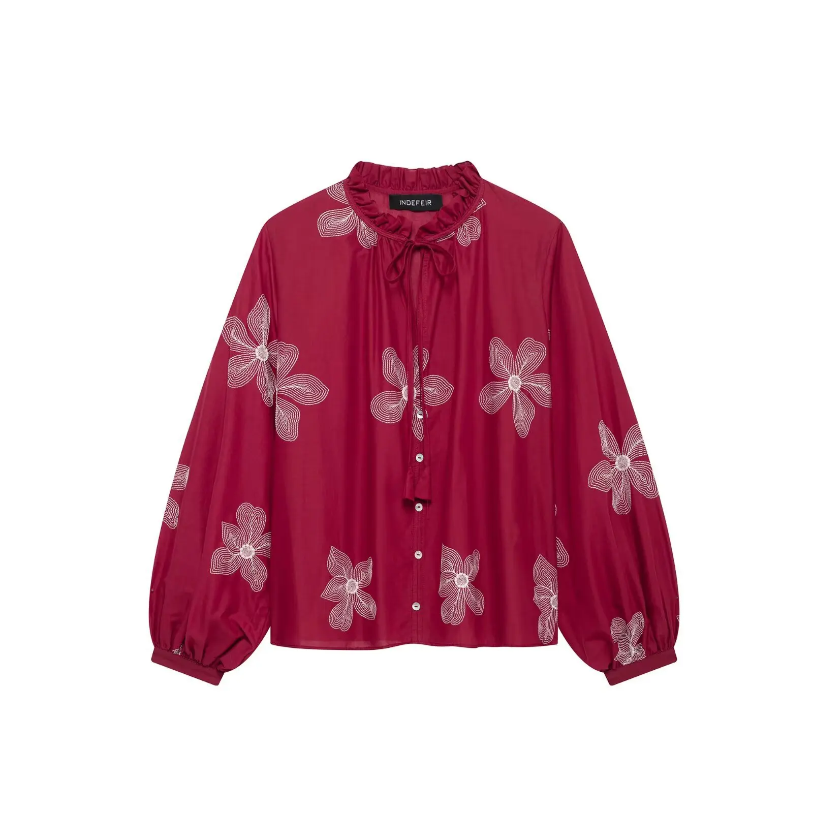 

Korejepo Fashion Women Blouse Spring New European American Style Embroidery Decoration Loose Fit Long Sleeved Shirt