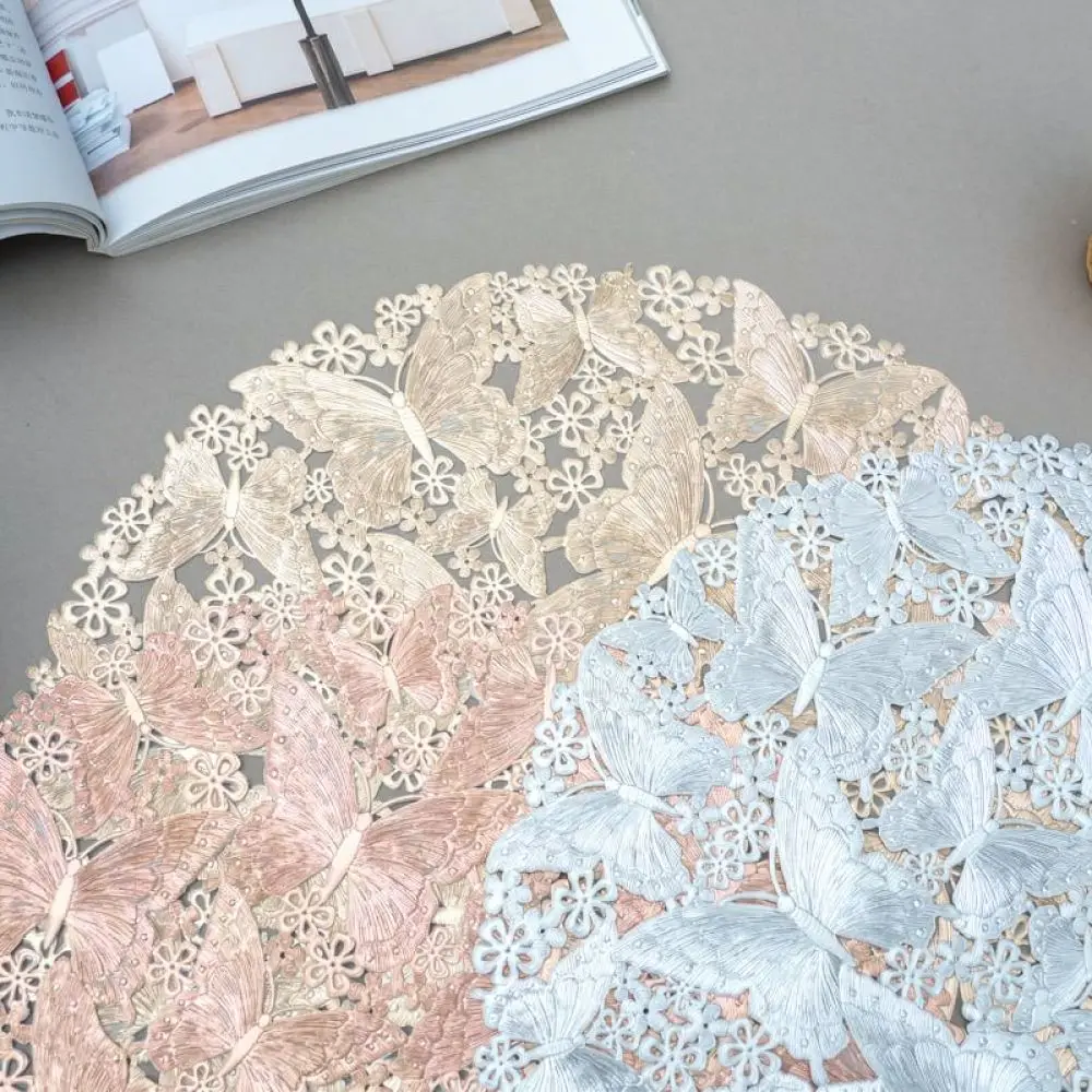 Exquisite Butterfly Pattern Placemat Round PVC Table Mat Nordic Style Waterproof Dining Desk Protector Home Supplies