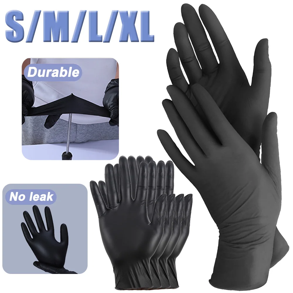 

50/20/10/2PCS Disposable Tattoo Gloves Black Waterproof Nitrile Kitchen Household Hairdressing Cleaning Latex Gloves Accessories