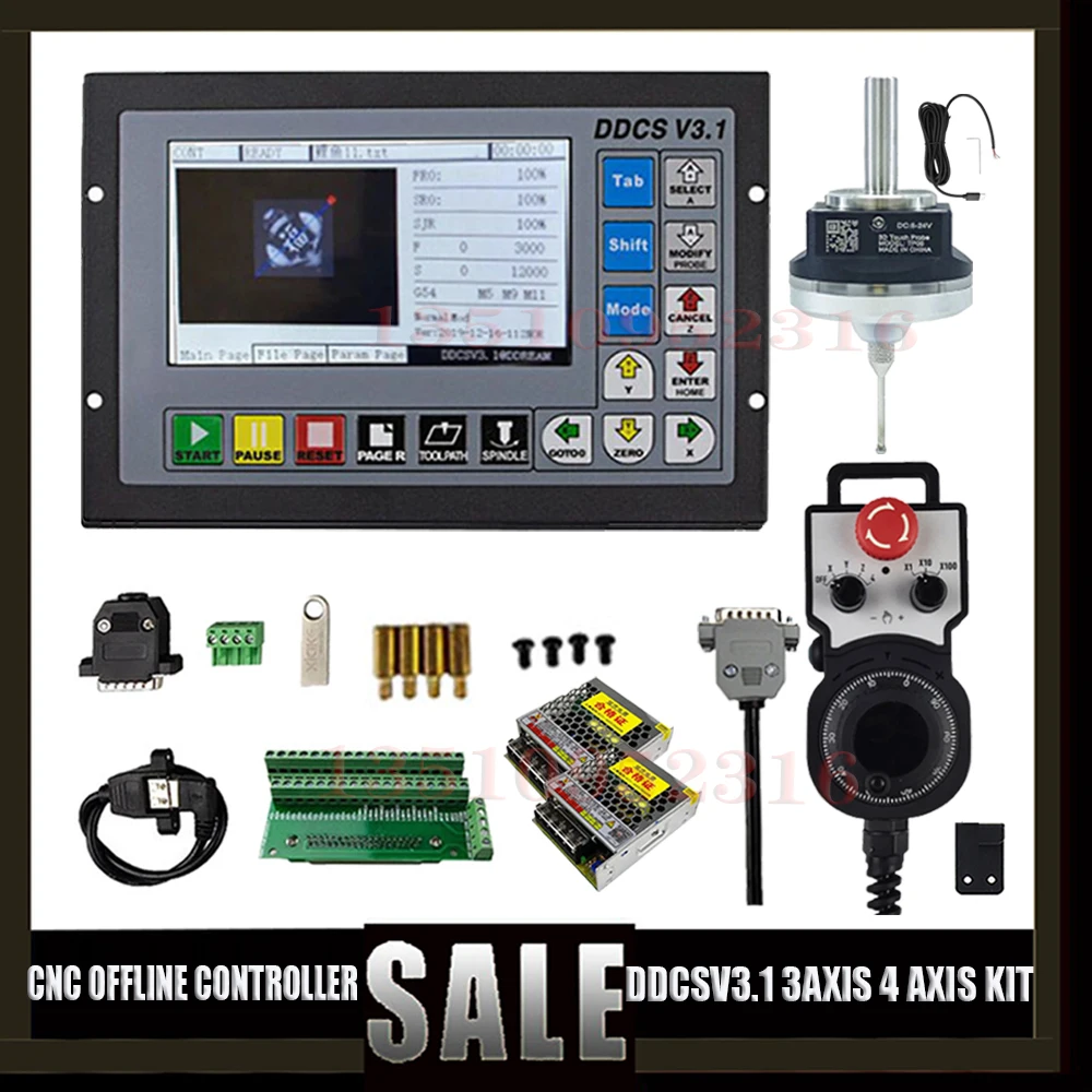 Ddcsv3.1 Cnc 3/4 Axis Offline Controller G Code 500khz + E-stop Mpg Handwheel + 3d Edge Finder Probe + 75w24v Power Supply