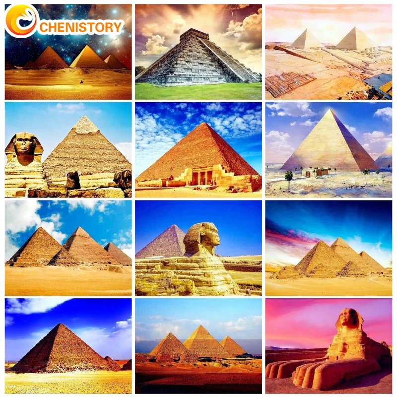 

CHENISTORY Paint By Numbers Egyptian Pyramids DIY Crafts Oil Painting By Numbers Scenery On Canvas Frameless Digital HandPaintin